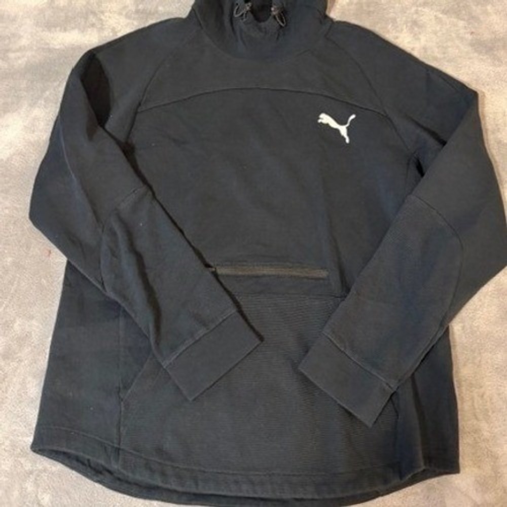 Puma Mens Black Funnel‎ Neck Pullover Hoodie Zippered Pocket 582362-02 Size L